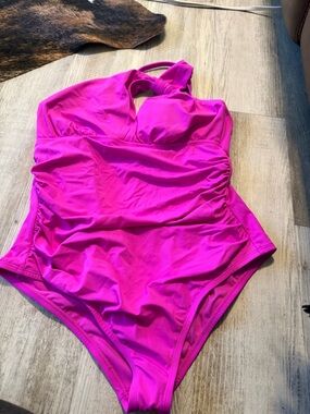 sofia by sofia vergara Hot Pink Ruched Halter One-Piece Swimsuit